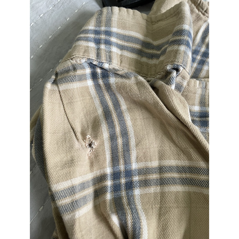 The Foundry Flannel Long‎ Sleeve Shirt Men's XLT Tall Tan/Gray Plaid Button Up - Picture 4 of 5